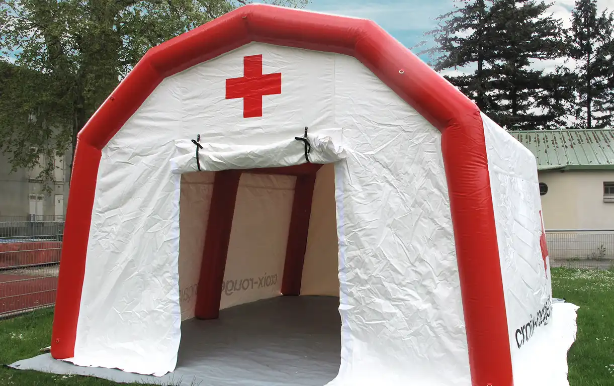 Tente gonflable poste médical avancé rouge blanche pour secours et urgence